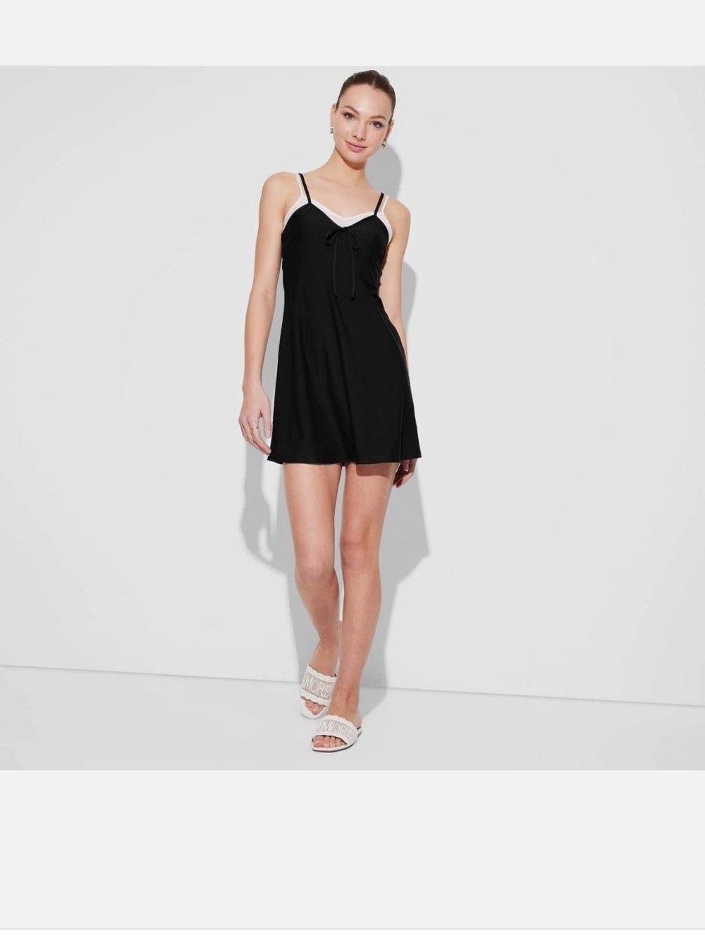 wild fable Black Mini Slip Dress with White Trim